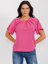 WOMEN'S SHORT SLEEVE CUT OUT BACK BLOUSE