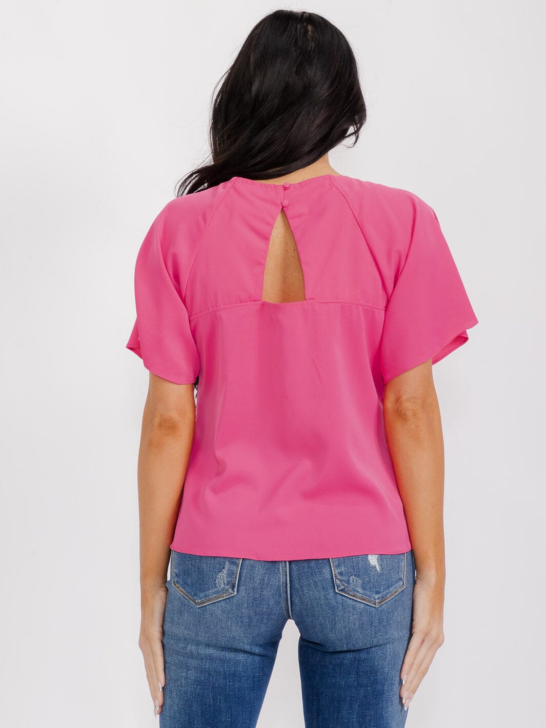 WOMEN'S SHORT SLEEVE CUT OUT BACK BLOUSE
