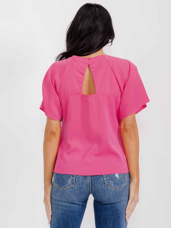WOMEN'S SHORT SLEEVE CUT OUT BACK BLOUSE