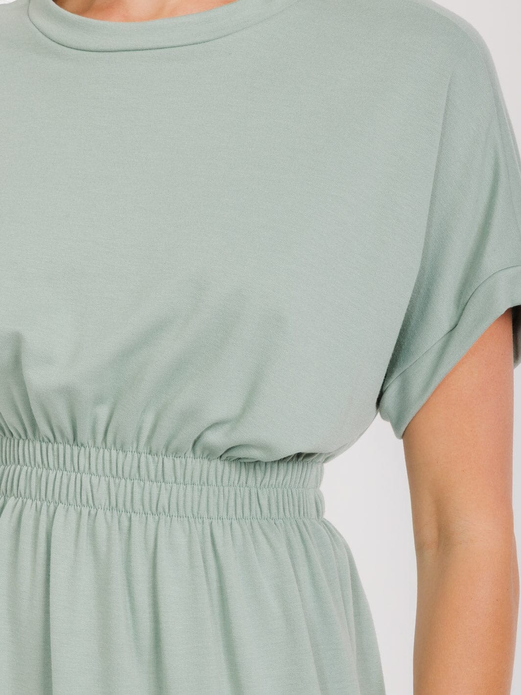 WOMEN'S SHORT SLEEVES ELASTIC WAIST MIDI DRESS