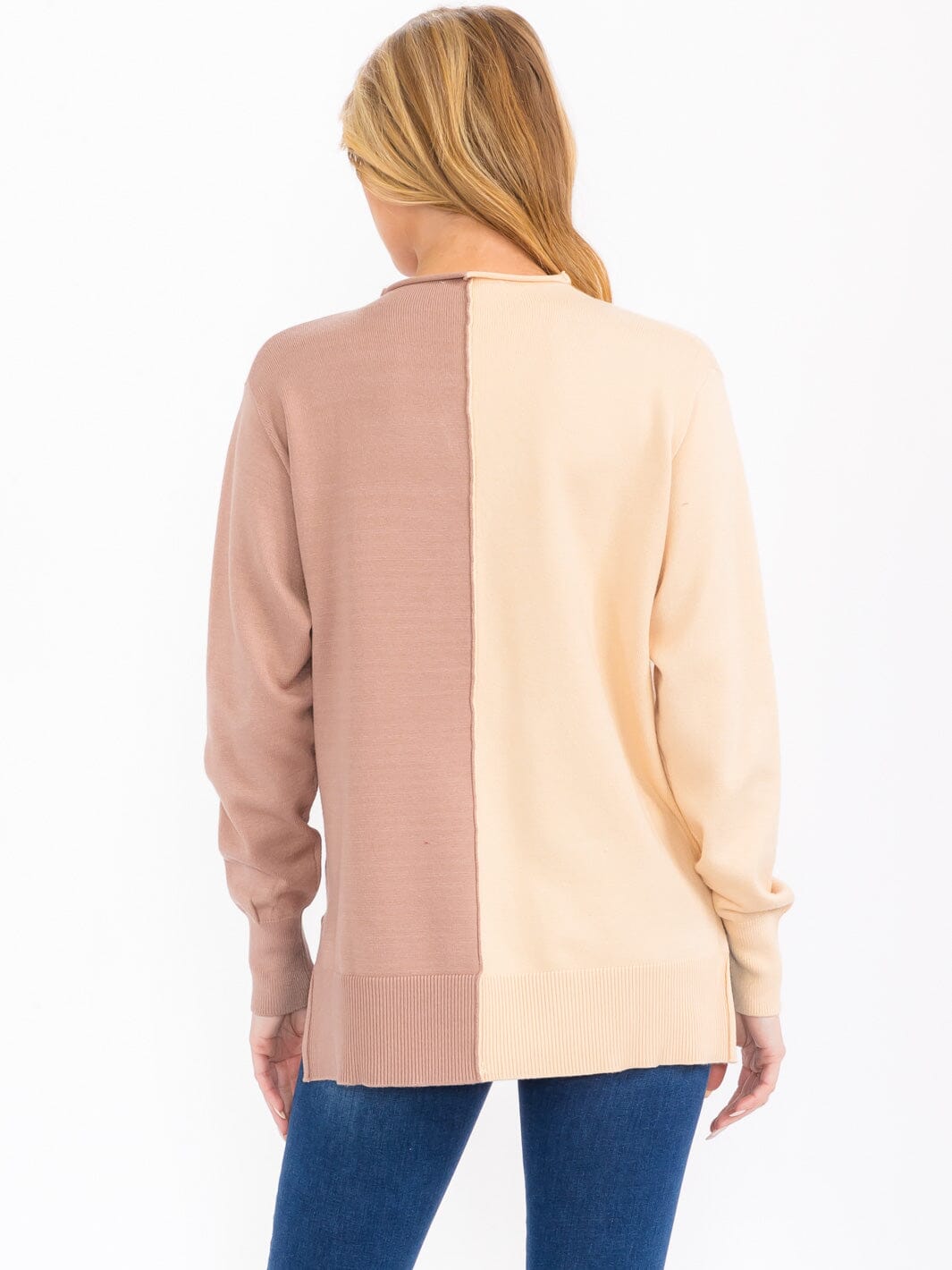WOMEN'S LONG SLEEVE MOCK NECK KNIT COLORBLOCK TOP