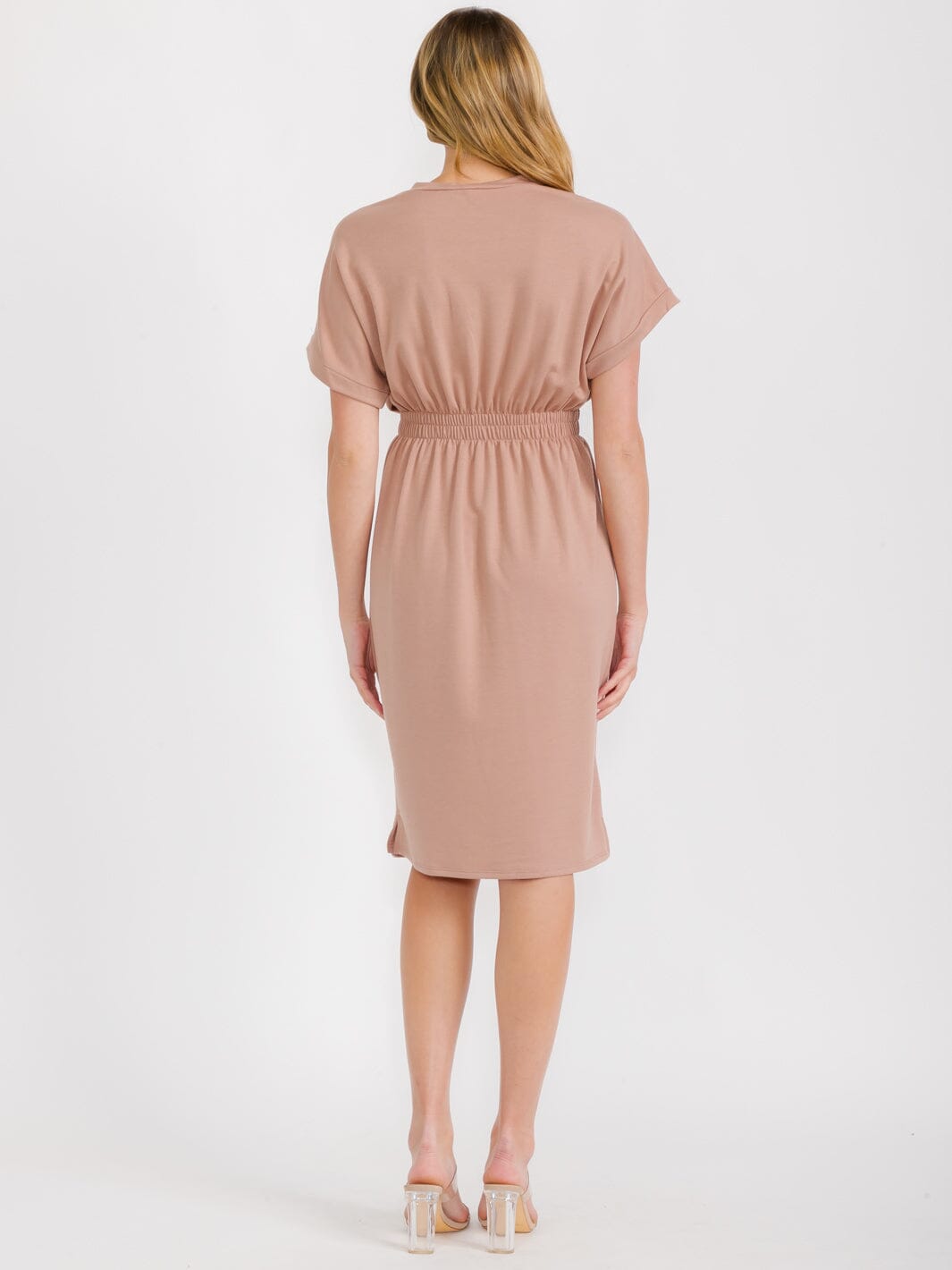 WOMEN'S SHORT SLEEVES ELASTIC WAIST MIDI DRESS