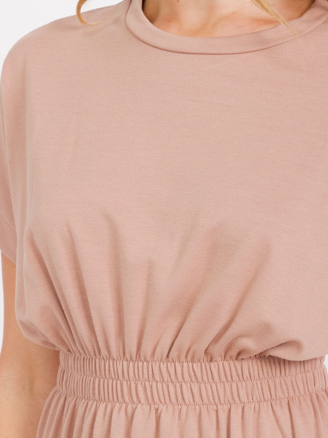 WOMEN'S SHORT SLEEVES ELASTIC WAIST MIDI DRESS