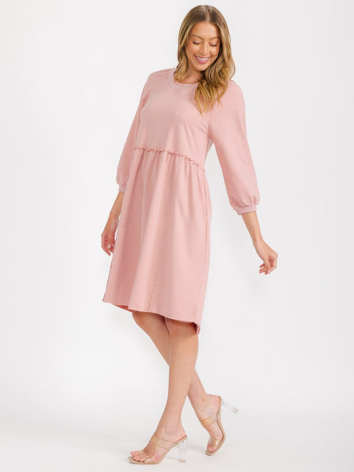 WOMEN'S 3/4 SLEEVES HIGH-LOW LOOSE FIT MIDI DRESS