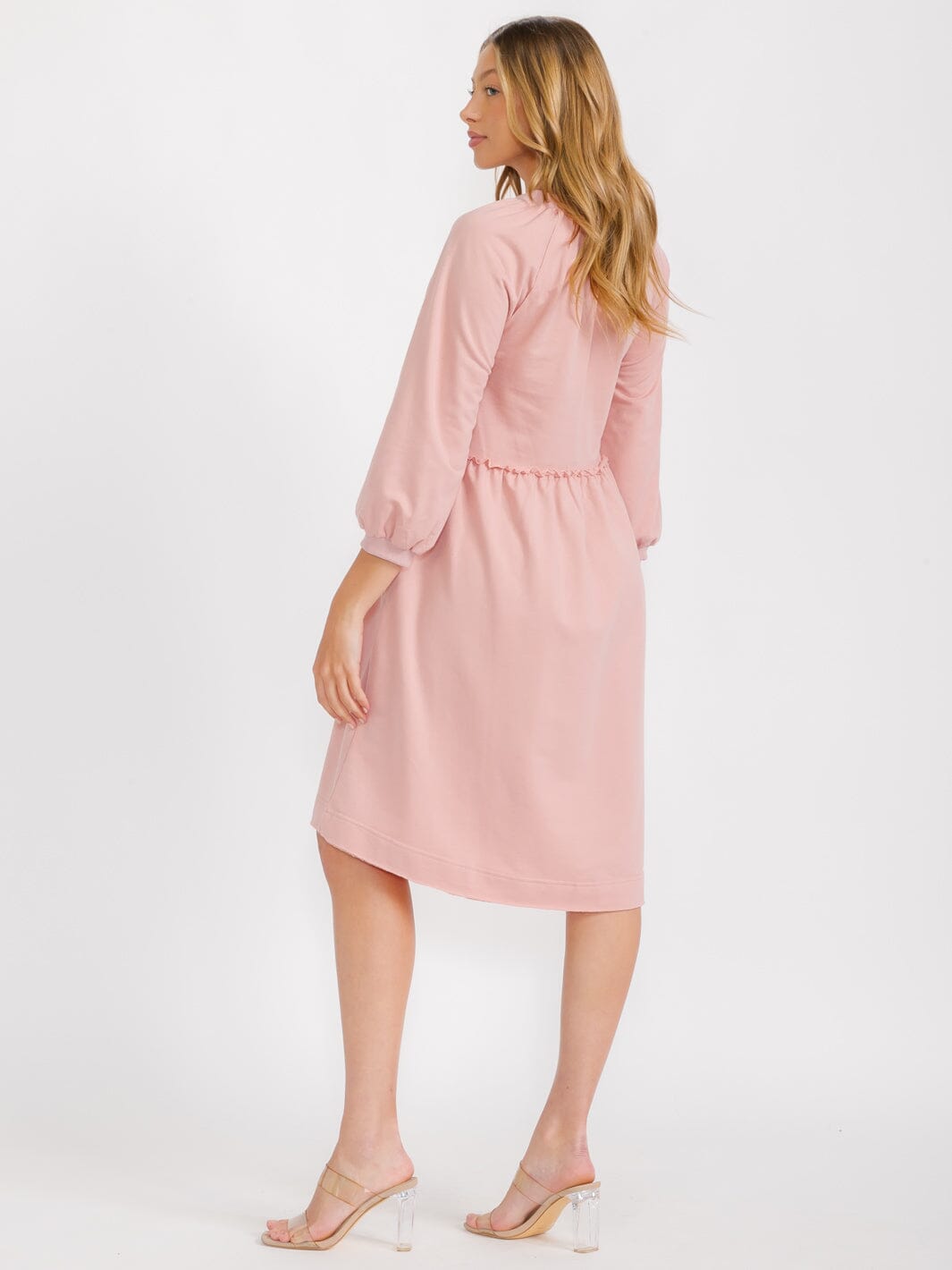 WOMEN'S 3/4 SLEEVES HIGH-LOW LOOSE FIT MIDI DRESS