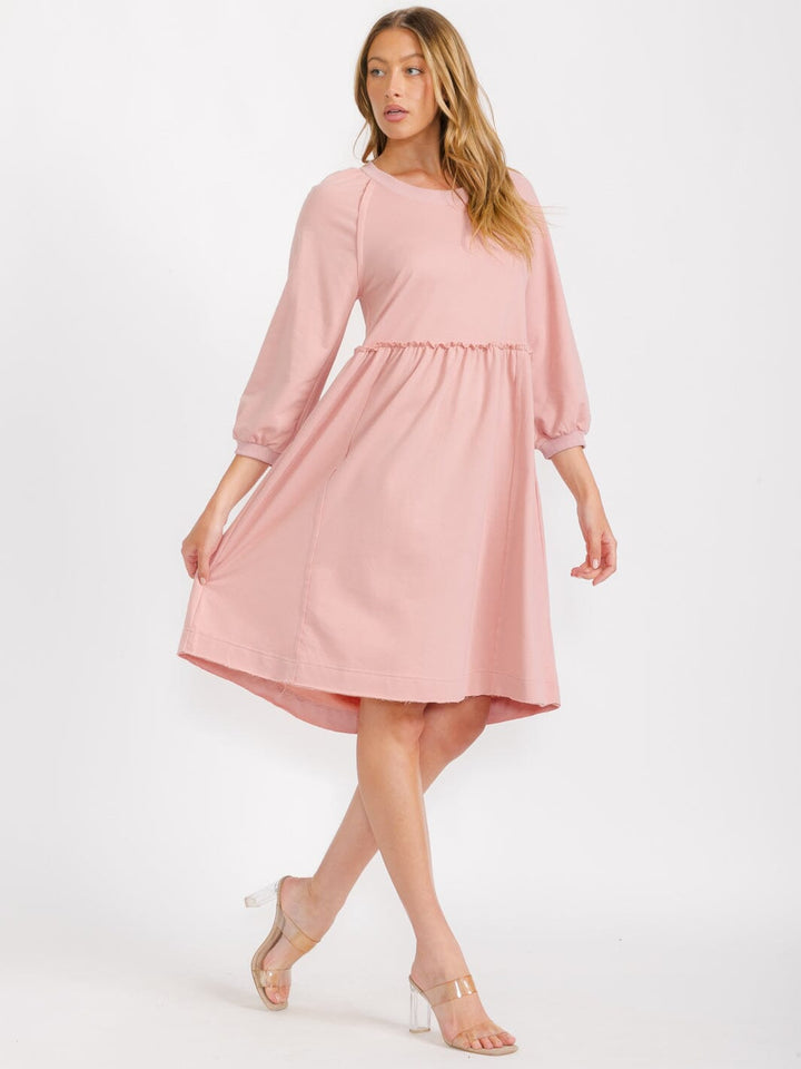 WOMEN'S 3/4 SLEEVES HIGH-LOW LOOSE FIT MIDI DRESS