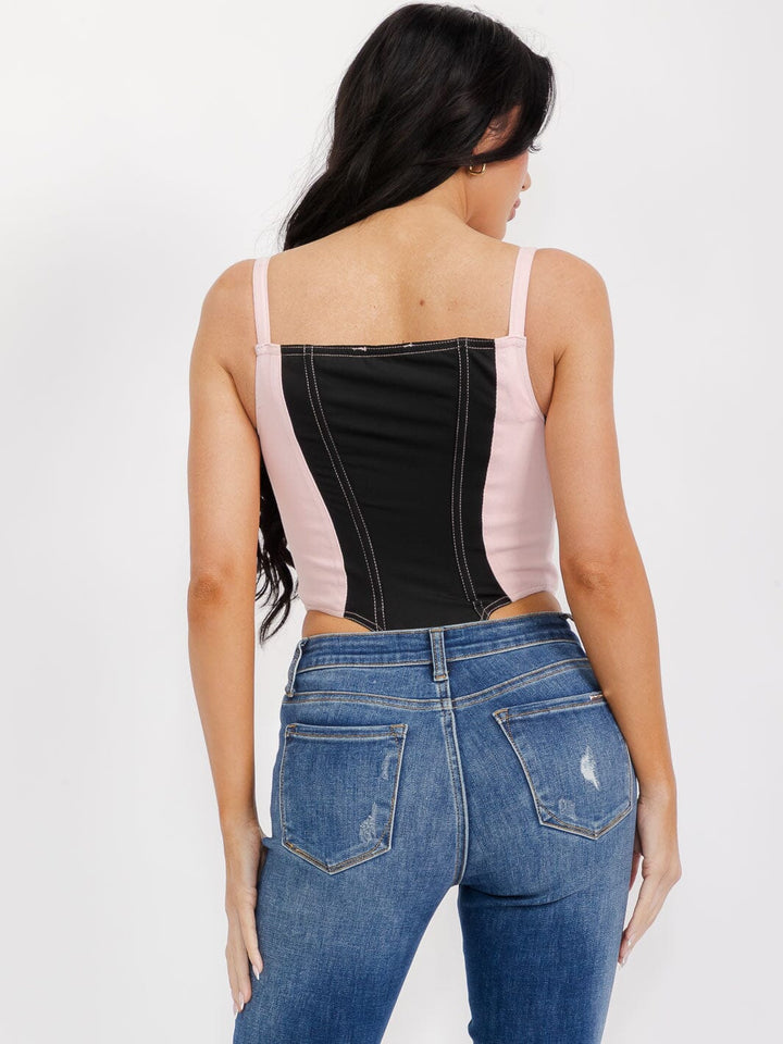 WOMEN'S SLEEVELESS ZIP UP COLORBLOCK DENIM CONTRAST BODYSUIT