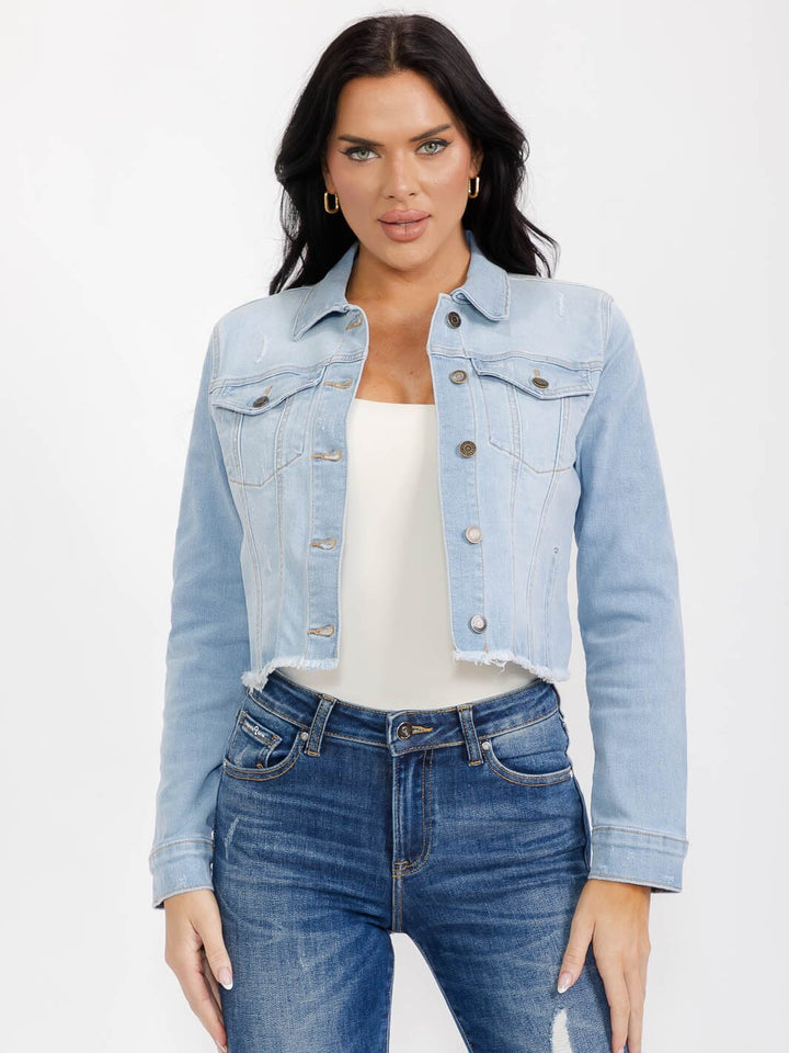 WOMEN'S LONG SLEEVE BUTTON UP WASHED DENIM JACKET