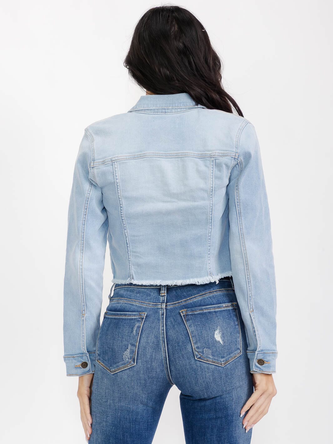 WOMEN'S LONG SLEEVE BUTTON UP WASHED DENIM JACKET