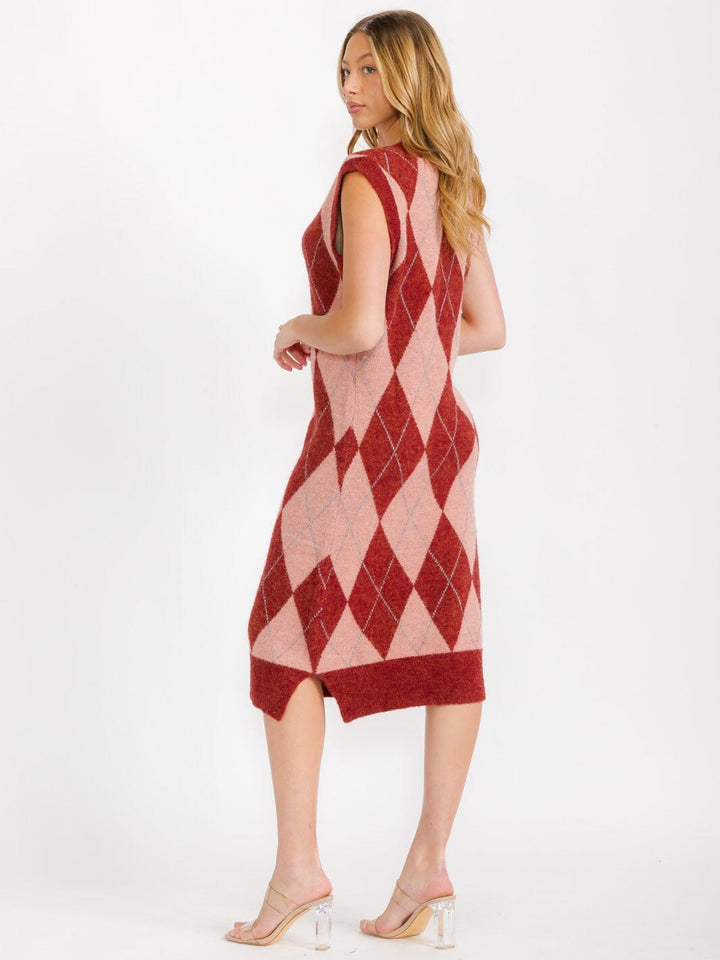 WOMEN'S SLEEVELESS V-NECK PRINTED COLORBLOCK MIDI DRESS