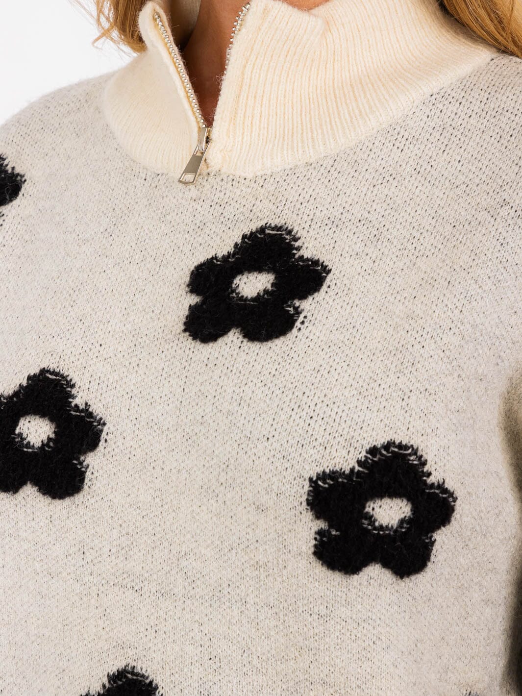WOMEN'S LONG SLEEVES TURTLE NECK PULLOVER FLOWER PRINT SWEATER