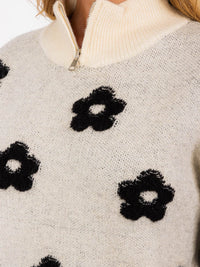 WOMEN'S LONG SLEEVES TURTLE NECK PULLOVER FLOWER PRINT SWEATER