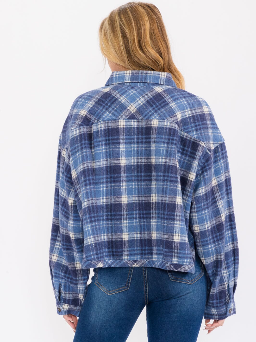 WOMEN'S LONG SLEEVE BUTTON CLOSURE FRONT POCKETS PLAID JACKET
