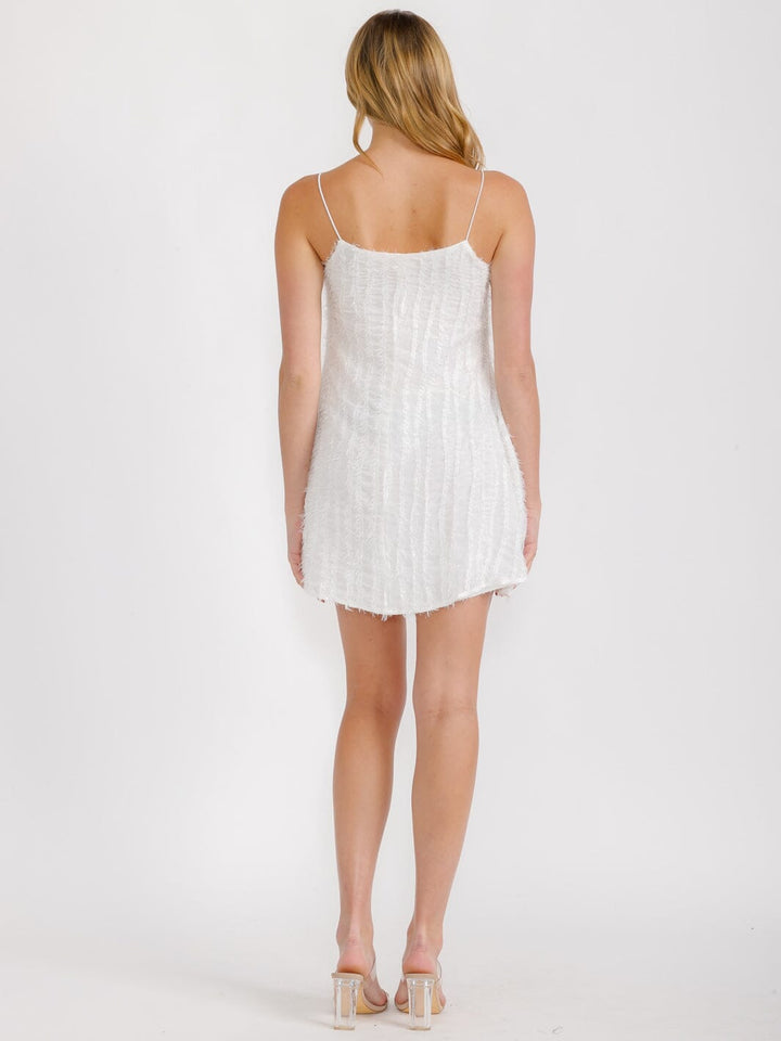 WOMEN'S SLEEVELESS V-NECK SHIMMER MINI DRESS