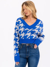 WOMEN'S LONG SLEEVE V-NECK PRINTED CROP TOP