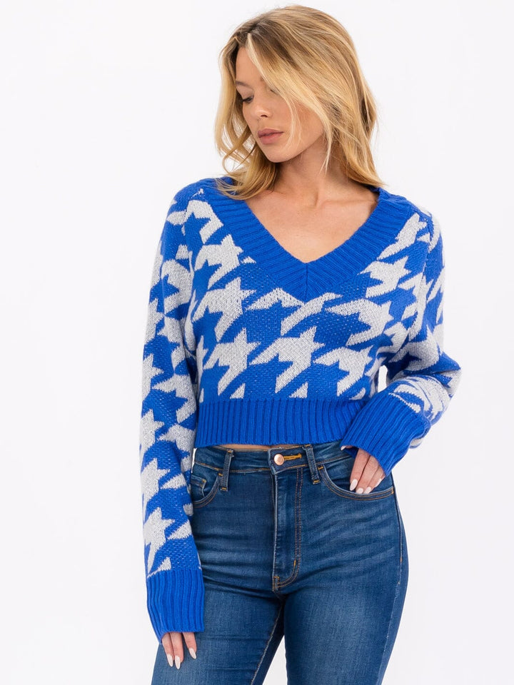 WOMEN'S LONG SLEEVE V-NECK PRINTED CROP TOP