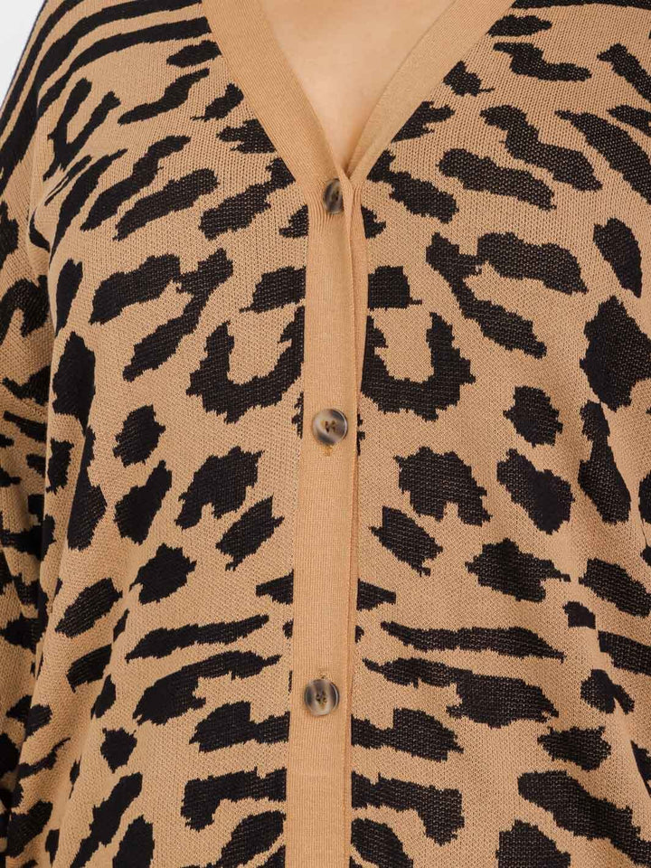 PLUS SIZE LONG SLEEVE BUTTON UO ANIMAL PRINT MINI DRESS