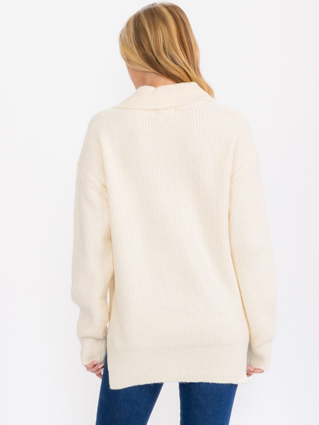 WOMEN'S LONG SLEEVE COLLAR HIGH-LOW PULLOVER SWEATER