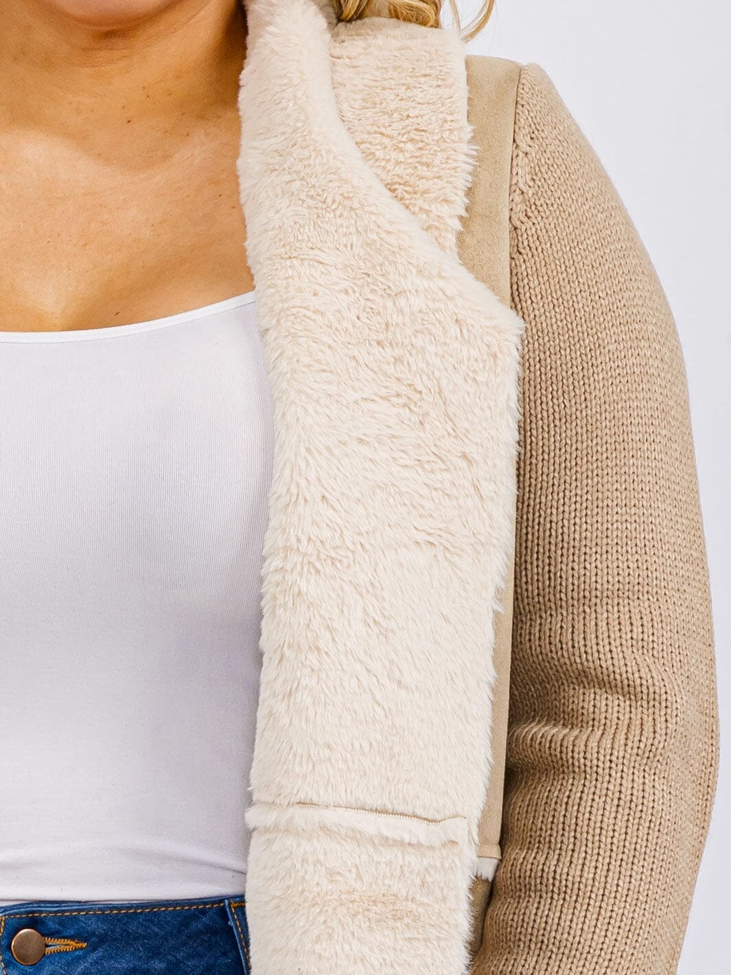 PLUS SIZE LONG SLEEVE OPEN FRONT POCKETS SHEPA COAT