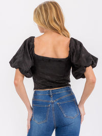 WOMEN'S SHORT SLEEVE SQUARE NECK DETAILED CROP TOP