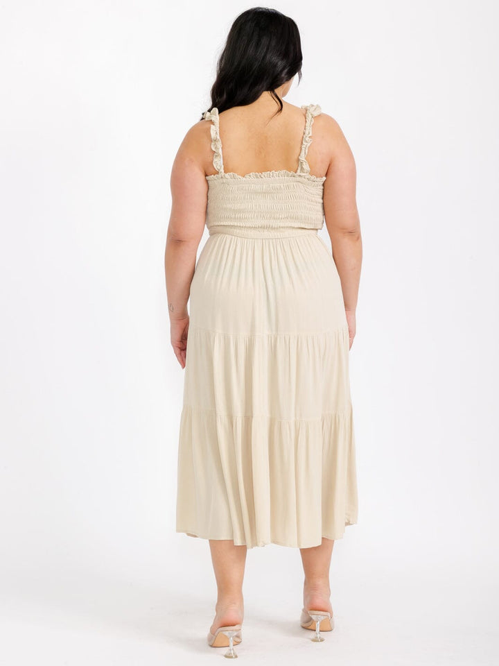 PLUS SIZE SLEEVELESS SMOCK TIERED MAXI DRESS