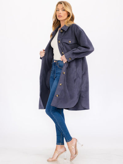 WOMEN'S LONG SLEEVE BUTTON UP FRONT POCKETS LONG COAT