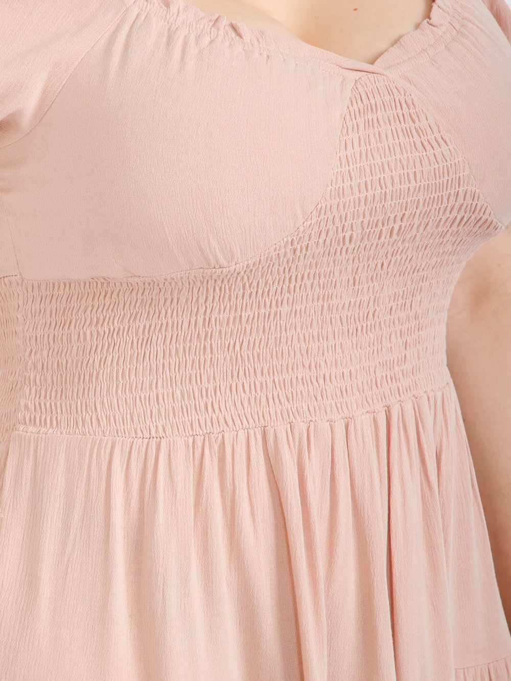 PLUS SIZE SHORT SLEEVE SMOCK FIT & FLARE MINI DRESS