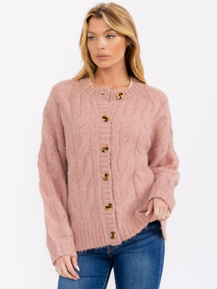 WOMEN'S LONG SLEEVE BUTTON CLOSURE DETAILED CARDIGAN SWEATER