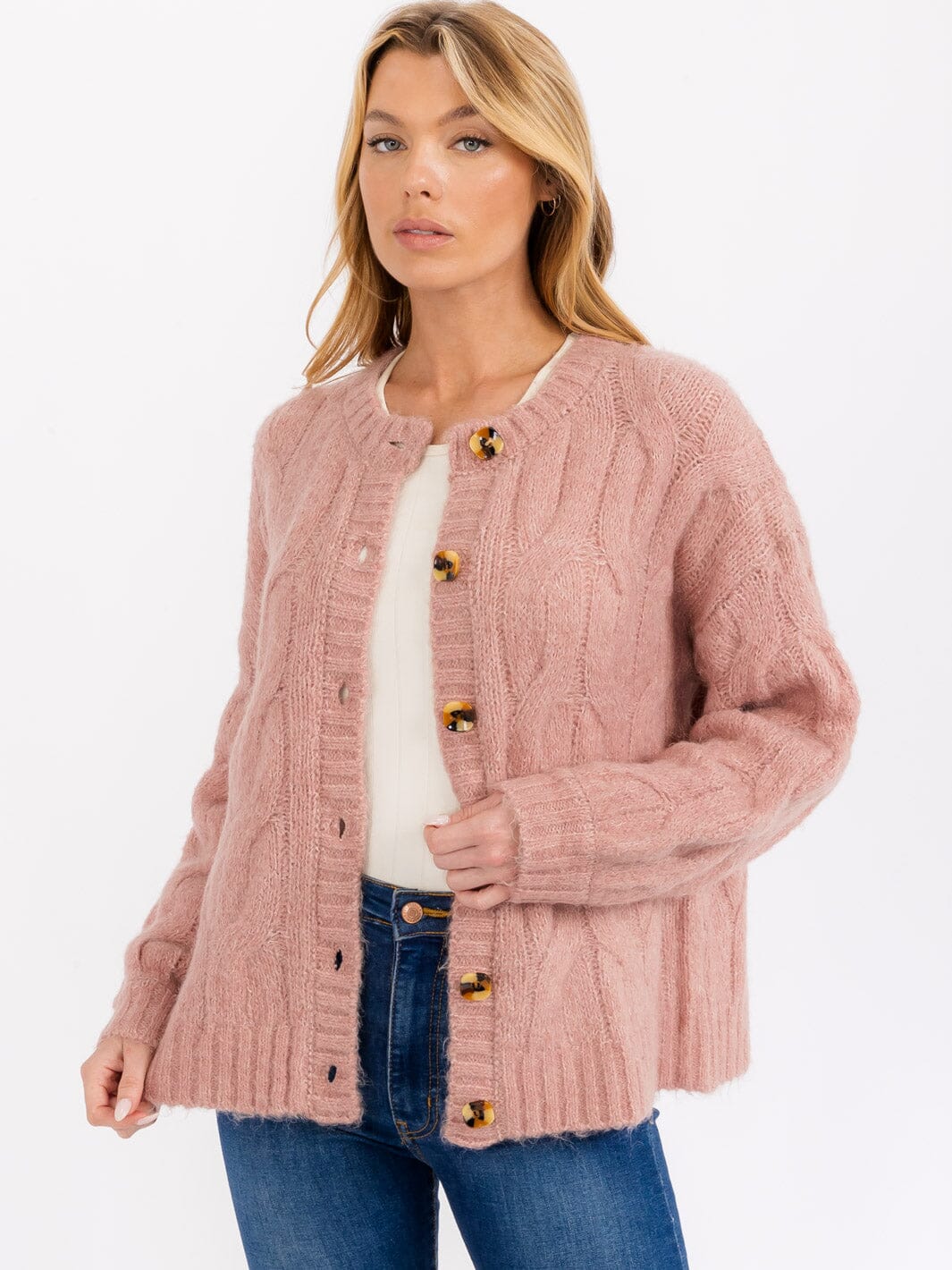 WOMEN'S LONG SLEEVE BUTTON CLOSURE DETAILED CARDIGAN SWEATER