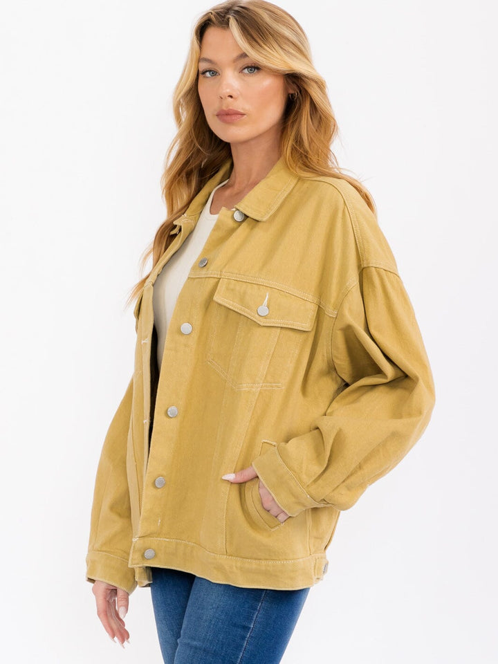 WOMEN'S LONG SLEEVE FRONT POCKET BUTTON UP DENIM JACKET
