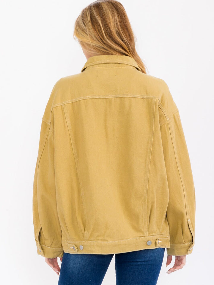 WOMEN'S LONG SLEEVE FRONT POCKET BUTTON UP DENIM JACKET