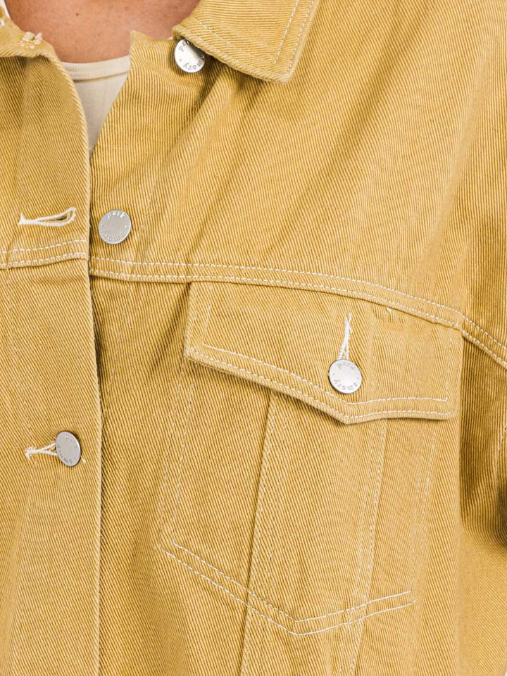 WOMEN'S LONG SLEEVE FRONT POCKET BUTTON UP DENIM JACKET