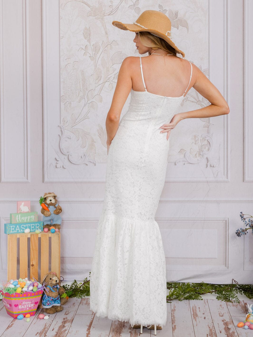 WOMEN'S SLEEVELESS BODYCON LACE ALL OVER MAXI DRESS