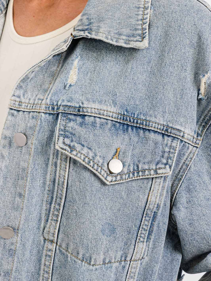 WOMEN'S LONG SLEEVE BUTTON CLOSURE SELF TIE DENIM JACKET