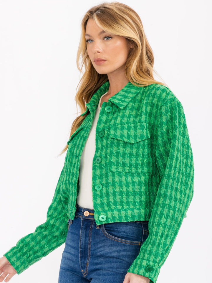 WOMEN'S LONG SLEEVE BUTTON CLOSURE FRONT POCKETS CROP JACKET