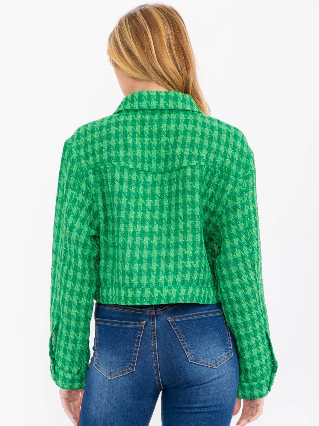 WOMEN'S LONG SLEEVE BUTTON CLOSURE FRONT POCKETS CROP JACKET