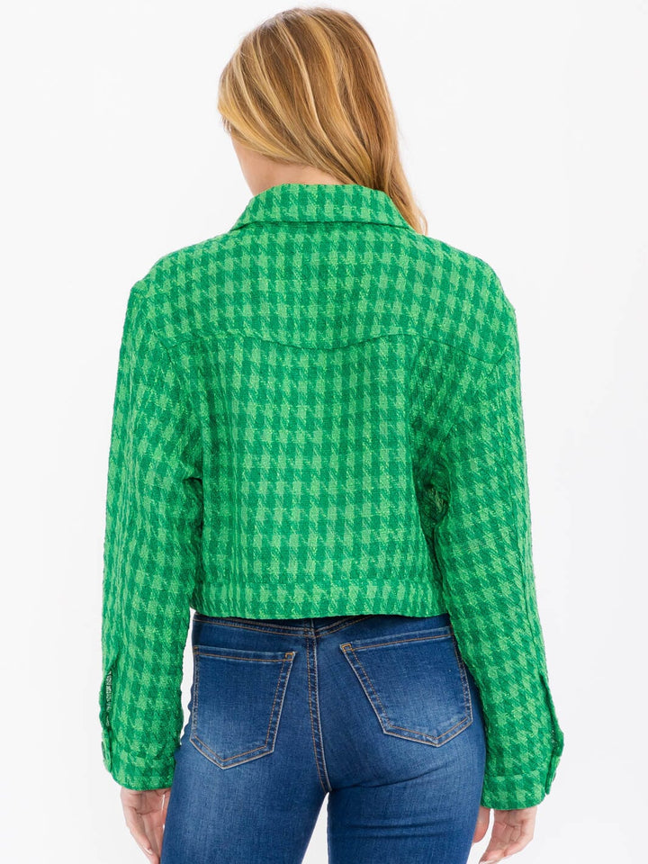 WOMEN'S LONG SLEEVE BUTTON CLOSURE FRONT POCKETS CROP JACKET