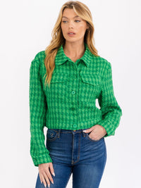 WOMEN'S LONG SLEEVE BUTTON CLOSURE FRONT POCKETS CROP JACKET