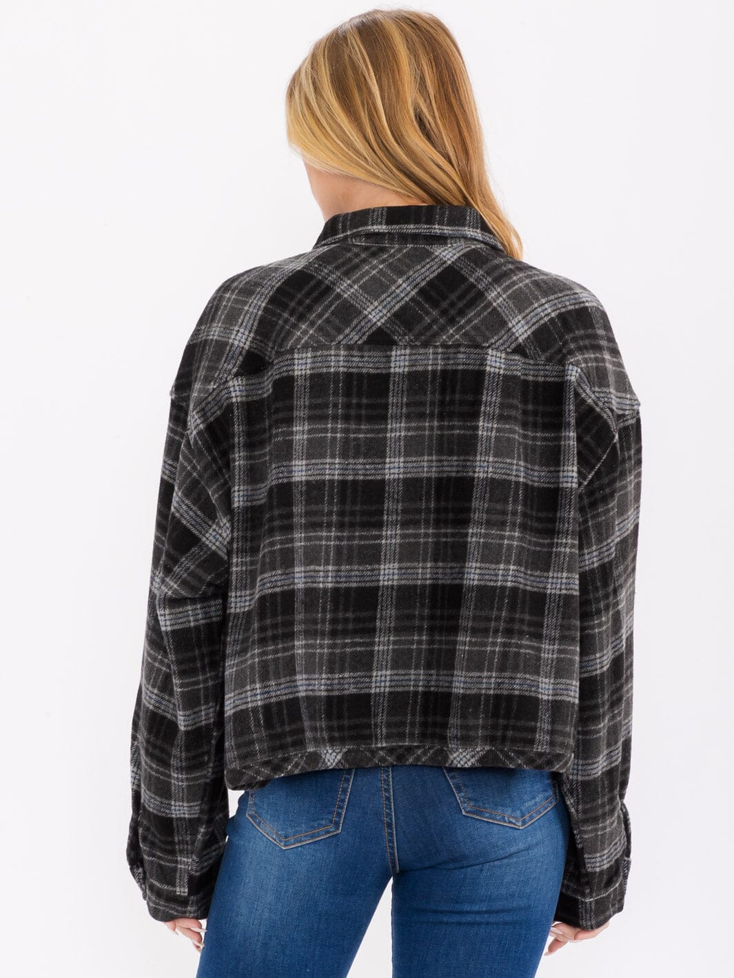WOMEN'S LONG SLEEVE BUTTON CLOSURE FRONT POCKETS PLAID JACKET