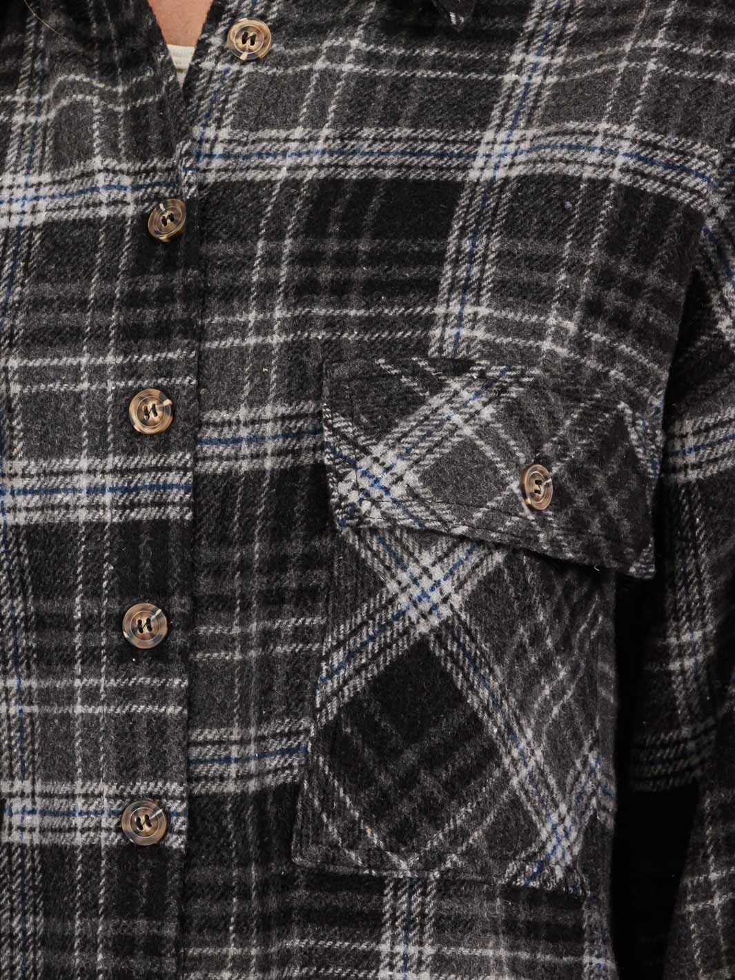 WOMEN'S LONG SLEEVE BUTTON CLOSURE FRONT POCKETS PLAID JACKET