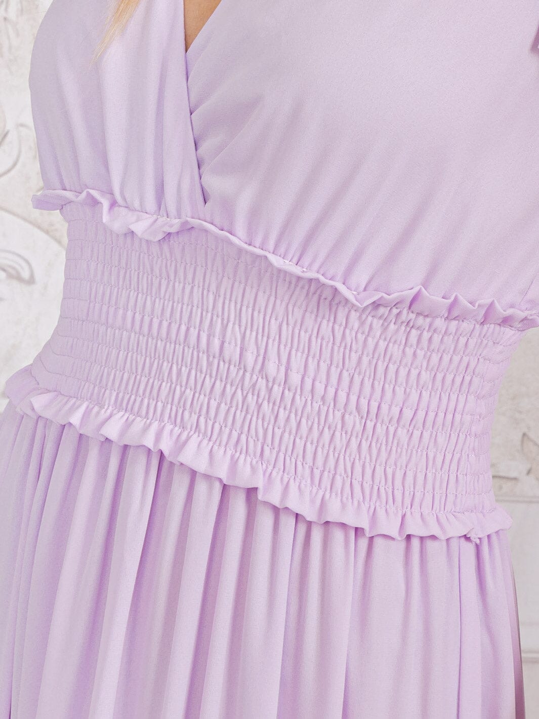 WOMEN'S SLEEVELESS SURPLICE SMOCK WAIST TIERED RUFFLE MAXI DRESS