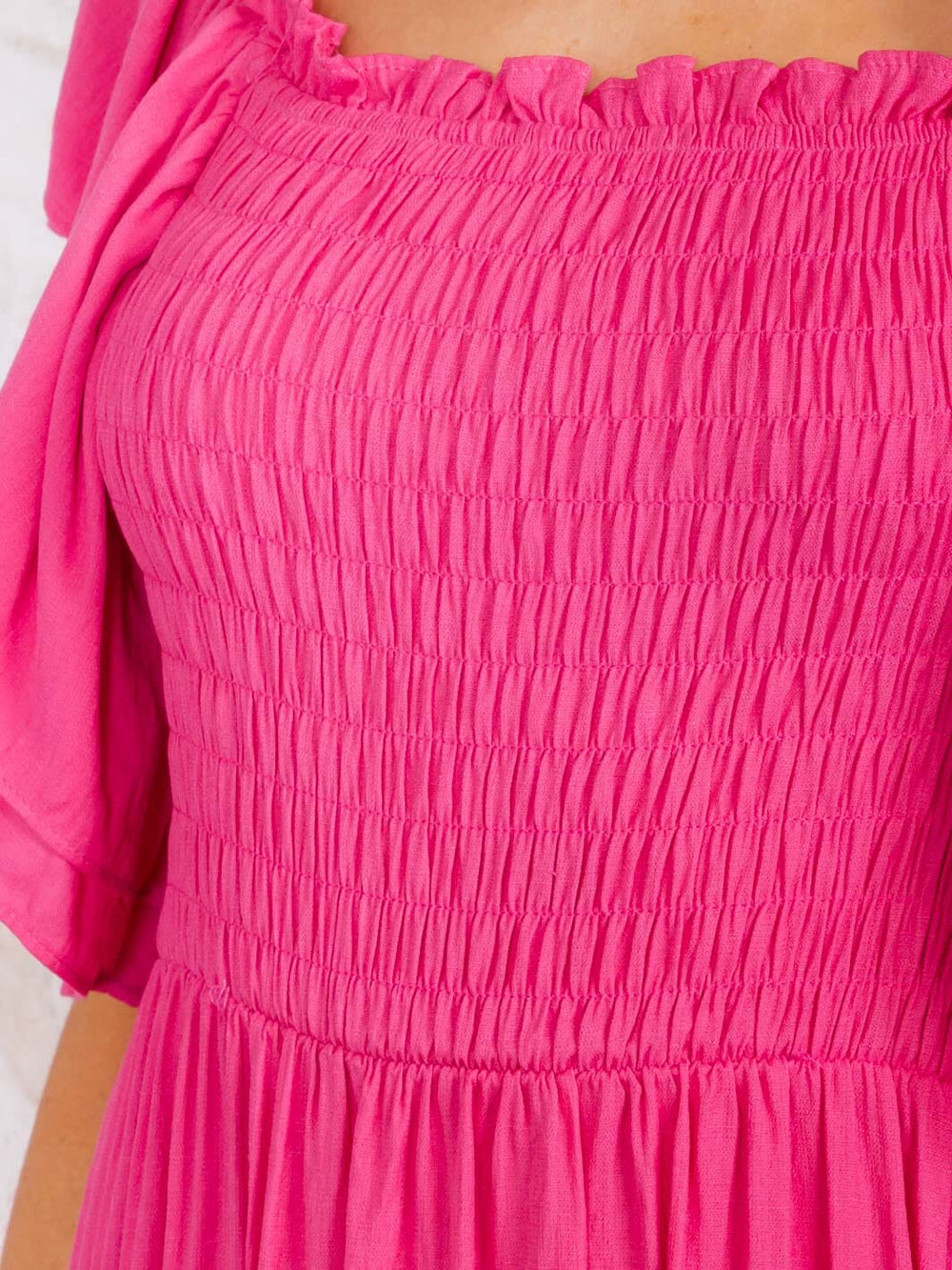 WOMEN'S SHORT SLEEVE SQUARE NECK SMOCK TIERED MAXI DRESS