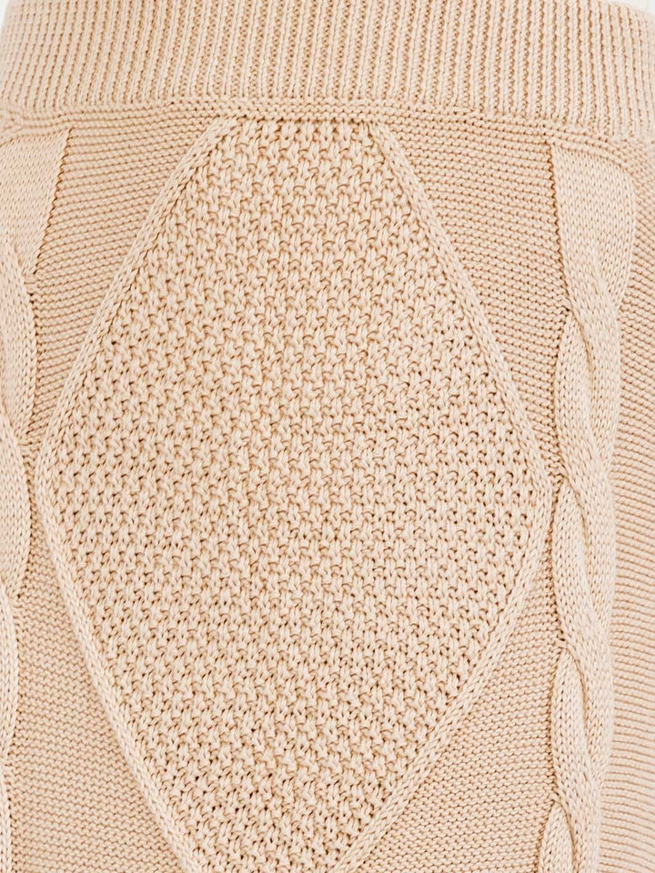 WOMEN'S ELASTIC WAIST KNIT DETAILED PENCIL MIDI SKIRT