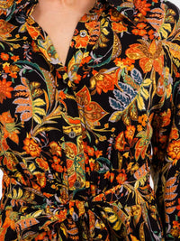 WOMEN'S LONG SLEEVE BUTTON UP POCKETS FLORAL MINI DRESS