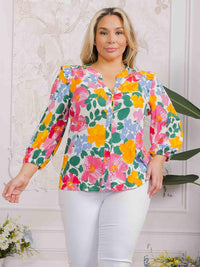 PLUS SIZE LONG SLEEVE BUTTON UP FLORAL BLOUSE