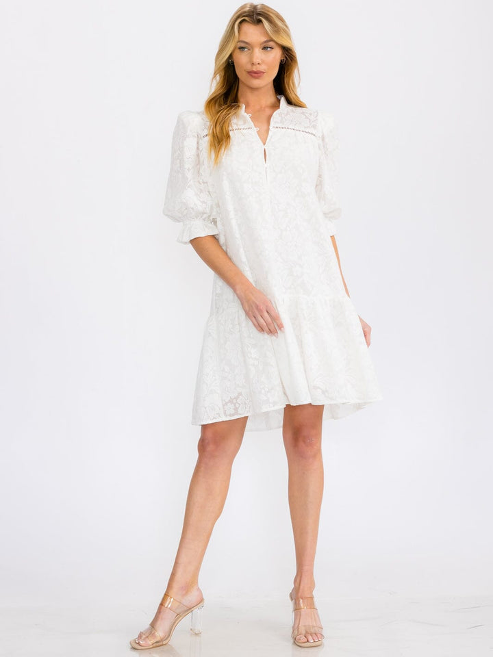 WOMEN'S SHORT SLEEVE BUTTON UP LACE DETAILED TUNIC MINI DRESS