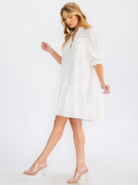 WOMEN'S SHORT SLEEVE BUTTON UP LACE DETAILED TUNIC MINI DRESS