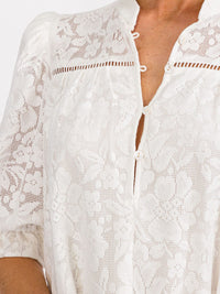 WOMEN'S SHORT SLEEVE BUTTON UP LACE DETAILED TUNIC MINI DRESS