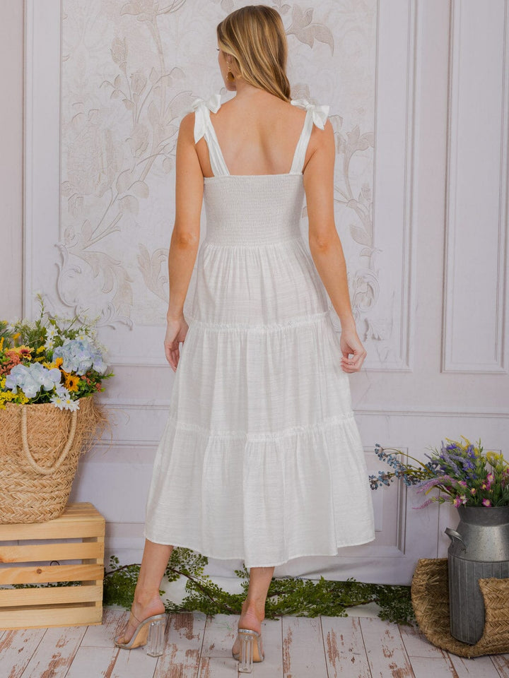 WOMEN'S SLEEVELESS SQUARE NECK SMOCK TIERED MAXI DRESS