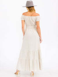 WOMEN'S OFF SHOULDER SELD TIE TIERED MAXI DRESS